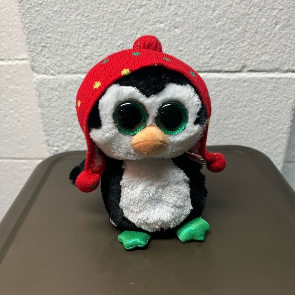 Penguin Plush with Red Hat and Green Feet. TY Beanie - Picture 1 of 4